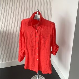Long Coral 100% Linen Blouse